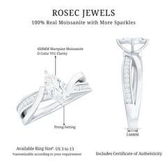 Certified Moissanite Marquise Cut Engagement Ring For Women