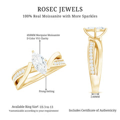 Certified Moissanite Marquise Cut Engagement Ring For Women
