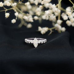 Marquise Moissanite Solitaire Engagement Ring with Side Stones
