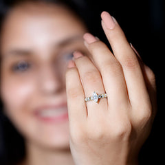 Marquise Moissanite Solitaire Engagement Ring with Side Stones