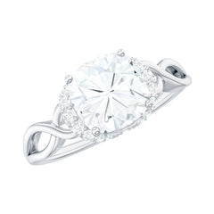 3.25ct Cushion Cut Moissanite Solitaire Engagement Ring with Infinity Shank