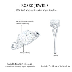 3.25ct Cushion Cut Moissanite Solitaire Engagement Ring with Infinity Shank