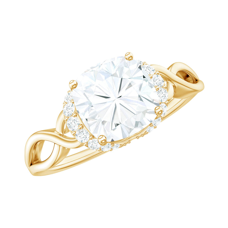 3.25ct Cushion Cut Moissanite Solitaire Engagement Ring with Infinity Shank