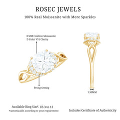 3.25ct Cushion Cut Moissanite Solitaire Engagement Ring with Infinity Shank