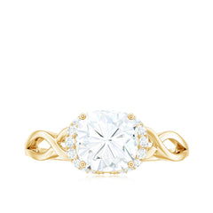 3.25ct Cushion Cut Moissanite Solitaire Engagement Ring with Infinity Shank