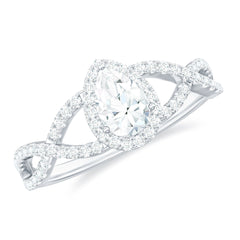 Pear Shaped Moissanite Crossover Engagement Ring with Halo