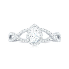 Pear Shaped Moissanite Crossover Engagement Ring with Halo