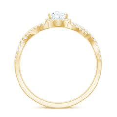 Pear Shaped Moissanite Crossover Engagement Ring with Halo