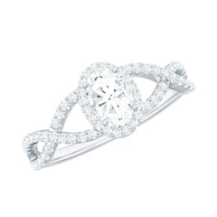 Certified Oval Cut Moissanite Halo Engagement Ring with Crossover Shank