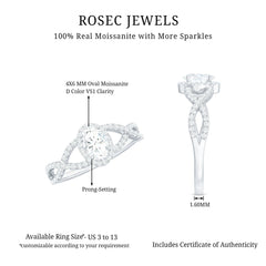 Certified Oval Cut Moissanite Halo Engagement Ring with Crossover Shank