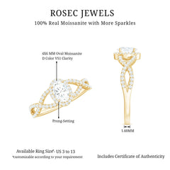 Certified Oval Cut Moissanite Halo Engagement Ring with Crossover Shank