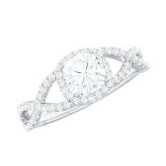 6mm Cushion Cut Moissanite Halo Engagement Ring with Crossover Shank