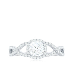 6mm Cushion Cut Moissanite Halo Engagement Ring with Crossover Shank