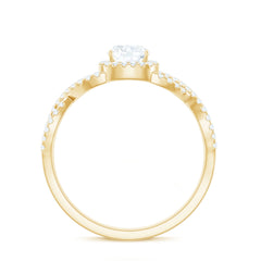 6mm Cushion Cut Moissanite Halo Engagement Ring with Crossover Shank