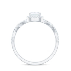 Certified Emerald Cut Moissanite Statement Ring with Crossover Shank