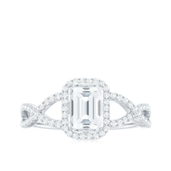 Certified Emerald Cut Moissanite Statement Ring with Crossover Shank