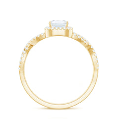 Certified Emerald Cut Moissanite Statement Ring with Crossover Shank