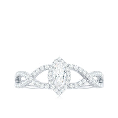 Womens Moissanite Marquise Cut Engagement Ring with Crossover Shank