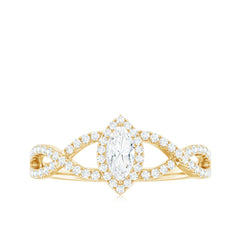 Womens Moissanite Marquise Cut Engagement Ring with Crossover Shank