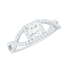 Moissanite 4mm Square Cut Engagement Ring with Crossover Shank