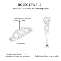 Moissanite 4mm Square Cut Engagement Ring with Crossover Shank