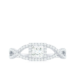 Moissanite 4mm Square Cut Engagement Ring with Crossover Shank