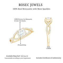 Moissanite 4mm Square Cut Engagement Ring with Crossover Shank