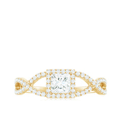 Moissanite 4mm Square Cut Engagement Ring with Crossover Shank