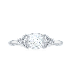 Brilliant Cut Moissanite Celtic Knot Engagement Ring in Bezel Setting