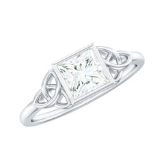 5x5mm Princess Cut Certified Moissanite Solitaire Ring with Celtic Knot Style