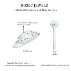 5x5mm Princess Cut Certified Moissanite Solitaire Ring with Celtic Knot Style