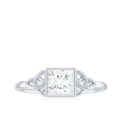 5x5mm Princess Cut Certified Moissanite Solitaire Ring with Celtic Knot Style
