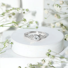 Bezel Set Moissanite Promise Ring with Celtic Knot Details