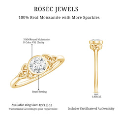 Bezel Set Moissanite Promise Ring with Celtic Knot Details