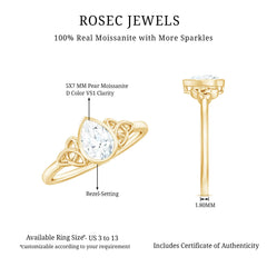 Bezel Set Moissanite Pear Cut Solitaire Celtic Ring for Women