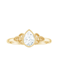 Bezel Set Moissanite Pear Cut Solitaire Celtic Ring for Women