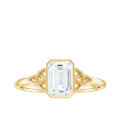 Emerald Cut Moissanite Solitaire Celtic Engagement Ring