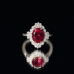 Vintage Inspired Lab Grown Ruby and Diamond Engagement Ring