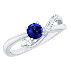 Certified 0.6 Carat Lab Grown Blue Sapphire Diamond Promise Ring for Women