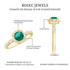 Lab Grown Emerald Art Deco Engagement Ring With Diamond