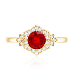 Lab Grown Ruby and Diamond Flower Engagement Ring