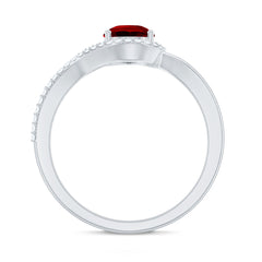 Pear Shaped Lab Created Ruby and Diamond Designer Engagement Ring