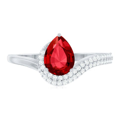 Pear Shaped Lab Created Ruby and Diamond Designer Engagement Ring
