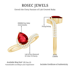 Pear Shaped Lab Created Ruby and Diamond Designer Engagement Ring