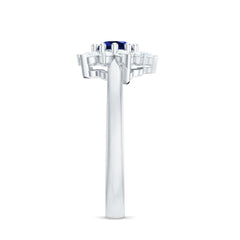 Natural Inspired 0.6 Carat Lab Grown Blue Sapphire Engagement Ring with Diamond Halo