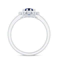 Natural Inspired 0.6 Carat Lab Grown Blue Sapphire Engagement Ring with Diamond Halo
