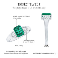 Lab Grown Emerald Designer Engagement Ring With Diamond