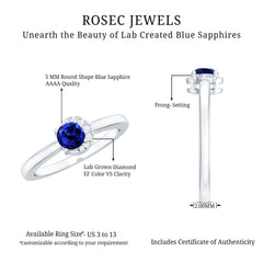 Certified Lab Grown Blue Sapphire Diamond Promise Ring for Women