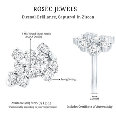 Certified Cubic Zirconia Cluster Engagement Ring in Silver