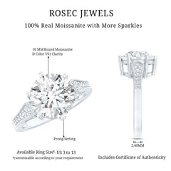 Certified 4.4 Carat Moissanite Round Engagement Ring in Silver